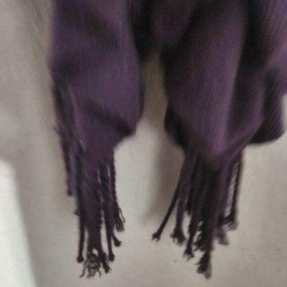 Purple Ruffled Knit Scarf With Fringe Ends - Picture 3 of 7